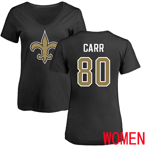New Orleans Saints Black Women Austin Carr Name and Number Logo Slim Fit NFL Football #80 T Shirt->women nfl jersey->Women Jersey